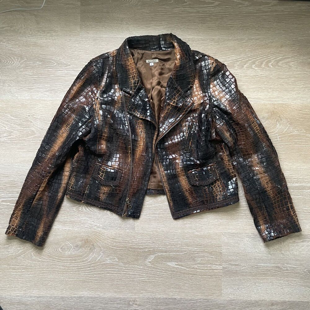 Vintage Baxis & Baxis Brown Faux Leather Crocodile Jacket